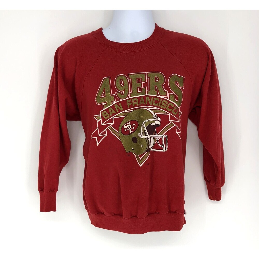 Vintage San Francisco 49ers Pull Over Crew Neck Red Sweatshirt Logo 7 USA LG